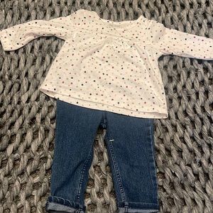 Blue jeans h&m 9-12 months, okie dokie shirt 9 months